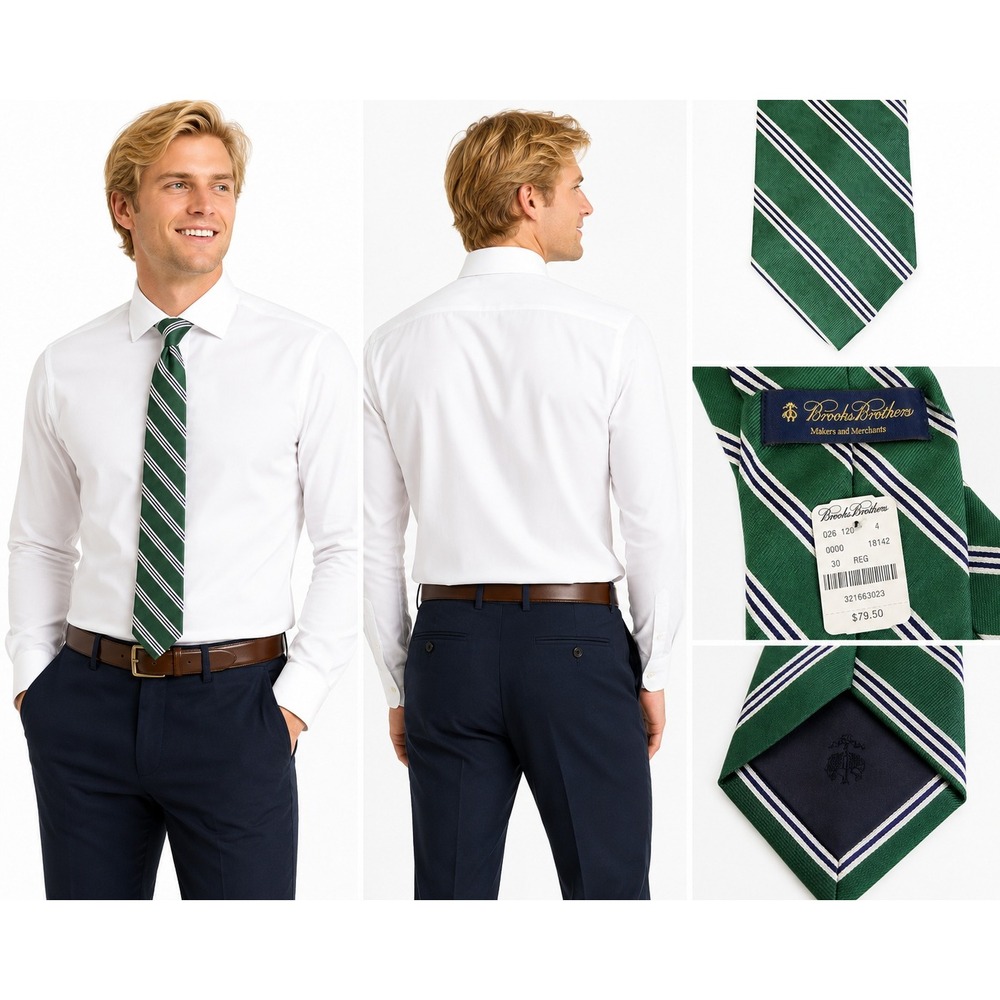 Brooks Brothers Silk Necktie Preppy Old Money‎ Green Stripe 56" NWT Classic Prep
